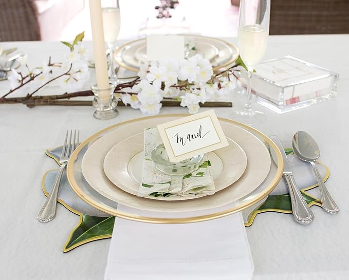 Caspari Linen Border Paper Dinner Plates in Natural - Pack of 8