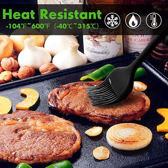 HOTEC 600??Heat Resistasnt Basting Brushes, BPA Free Silicone Pastry Brush, Spread Oil Butter Sauce Marinades for BBQ Grill Barbecue Baking Kitchen Cooking Dishwasher Safe (Black 2)
