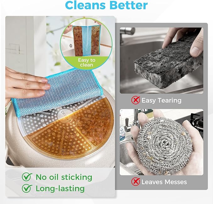 AIDEA Non Scratch Wire Dishcloth 24PK, Upgraded Wire Dishwashing Rag for Kitchen, Dual Sided, Washable Dish Cloths, Cleaning Pads Steel Scrubber for Cookware, Sinks, Dishes, Stove Tops, 7"횞8"