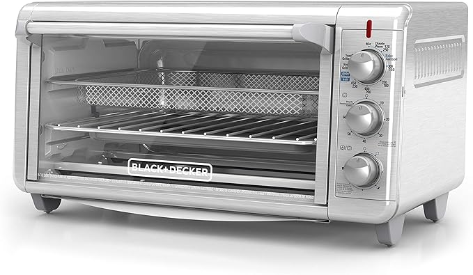BLACK+DECKER Crisp 'N Bake Air Fry Countertop Convection Toaster Oven, XL Capacity, 8-Slice, 5-in-1, Fits 9??x 13??pan,12??Pizza, 60-Min Timer, Bake, Broil, Air Fry, Toast, Keep Warm, Stainless Steel