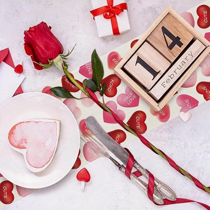 Valentines Day Table Runner 13x36 Inch, Be Mine Kiss XOXO Love Hearts Valentine Table Runner, Anniversary Home Kitchen Dining Table Holiday Party Decorations