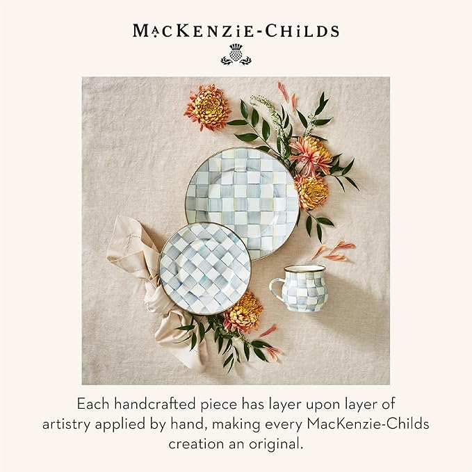 MACKENZIE-CHILDS Enamel Salad and Dessert Plate, Small Plate for a Dessert or Appetizer Dish, 8 Inches, Gray-and-White Sterling Check