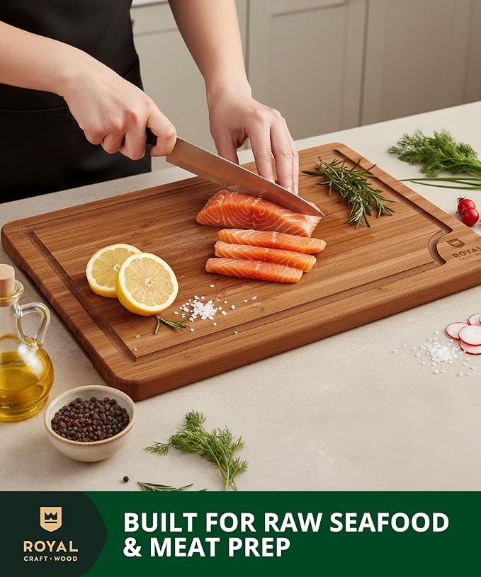 ROYAL CRAFT WOOD Bamboo Cutting Board Set ??3 Durable Wooden Cutting Boards for Kitchen Meal Prep, Charcuterie & Serving ??Chopping & Butcher Block with Juice Grooves ??Gift-Ready Packaging & Wood Wax