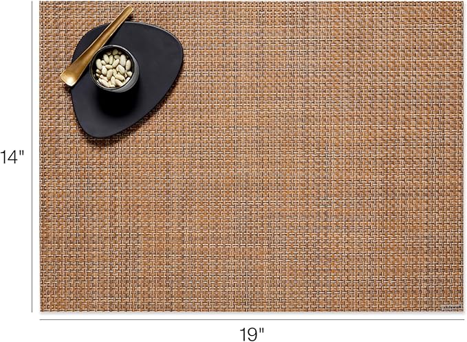 Chilewich Basketweave Placemats in Teak - Set of 4 - Easy Care Woven Tabletop Textiles - Indoor/Outdoor - 19" x 14" Rectangle