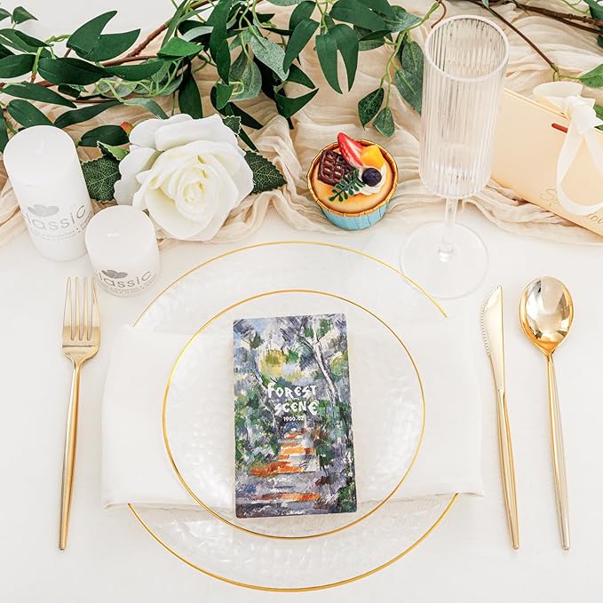 Rubtlamp 100 Pcs Clear Gold Plastic Plates, Hammered Party Plates, Clear Disposable Dessert Plates,Clear Gold Plates 7 Inch, Heavy duty Gold Plastic Dessert Plates Disposable For All Occasions