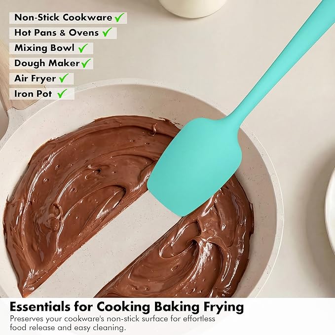 2 Pieces Silicone Spatula Set: Ironberry 600쨘F Heat Resistant Food Grade Cooking & Baking Utensils, Kitchen Flexible Nonstick Rubber Scraper for Scraping, Mixing, Scrambling, Flipping (Aqua Sky)
