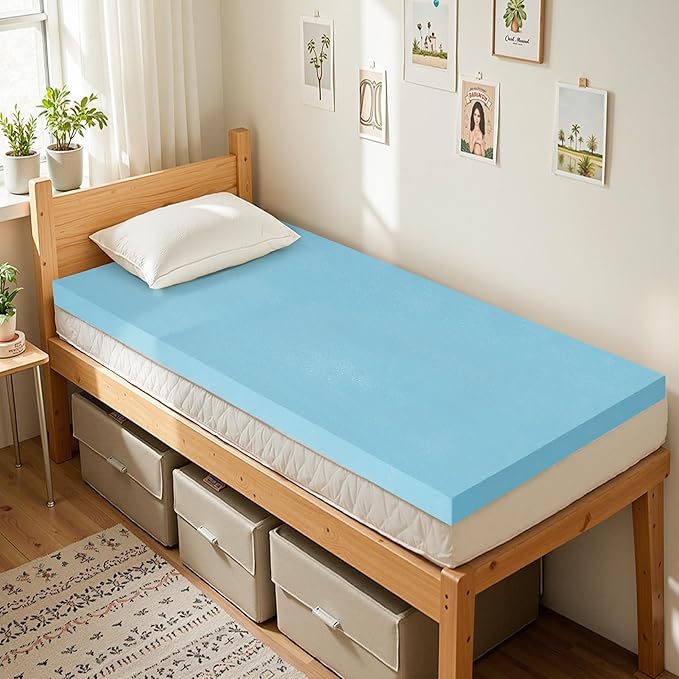 SyMax 3 Inch Twin XL Mattress Topper, Gel Infused Memory Foam Mattress Topper, Soft Bed Topper Mattress Pads for Bed, Sofa, RV, CertiPUR-US Certified, Blue