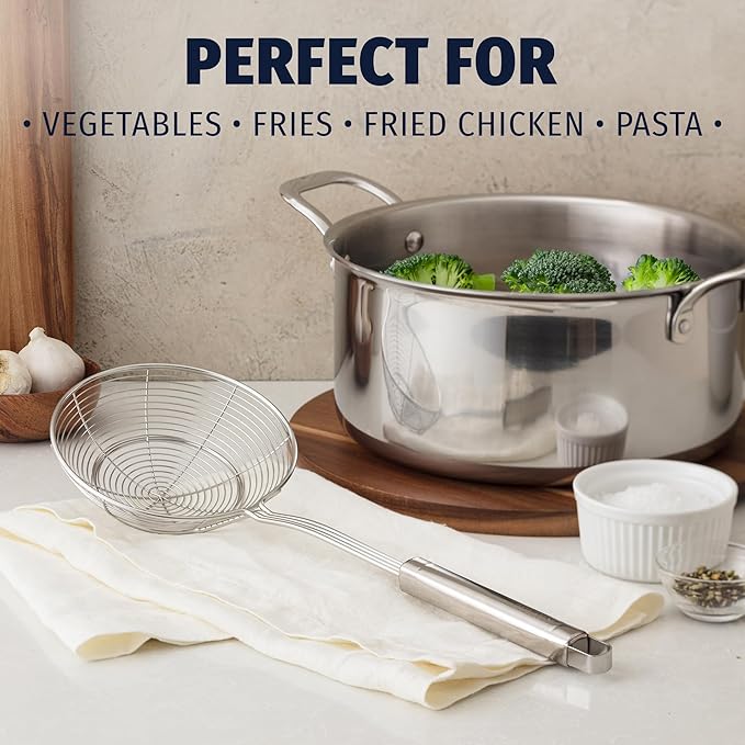 Zulay Kitchen Premium Stainless Steel Spider Skimmer 15.35??- Spider Kitchen Utensil with Premium Ergonomic Handles for Easy Use - Easy to Clean - Perfect for at Home Cooks & Chefs