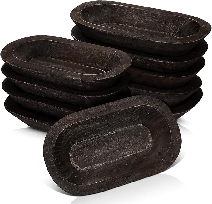 Nuogo 10 Pack Wooden Dough Bowls Bulk 8.5 Inch Rustic Dough Bowls for Wedding DIY Candle Home Crafts Making Farmhouse Fruits Supplies Decoration(Black)