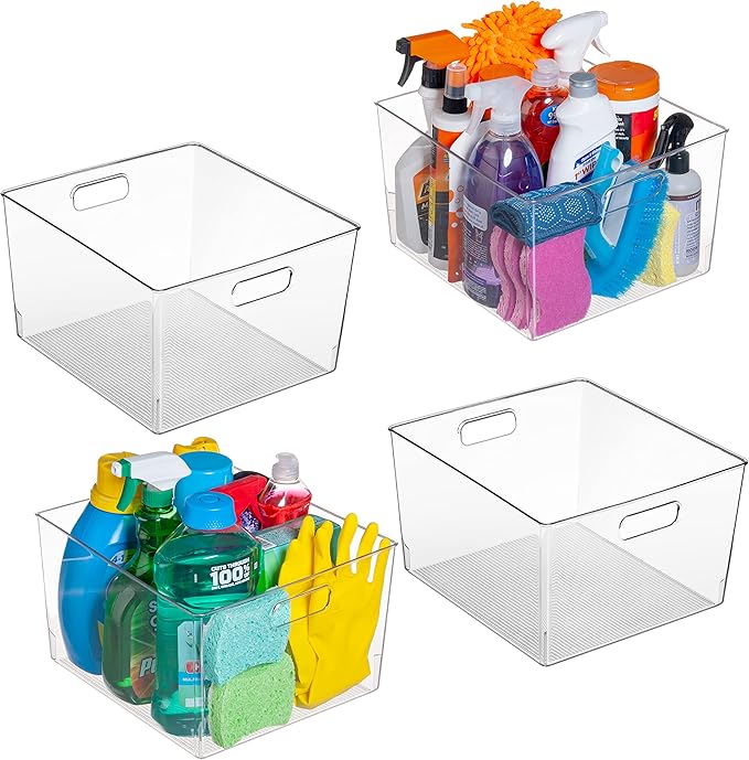ClearSpace Clear Plastic Storage Bins ??XL 4 Pack Perfect for Kitchen,Fridge, Pantry Organization, Cabinet Organizers