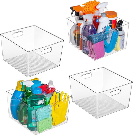 ClearSpace Clear Plastic Storage Bins ??XL 4 Pack Perfect for Kitchen,Fridge, Pantry Organization, Cabinet Organizers