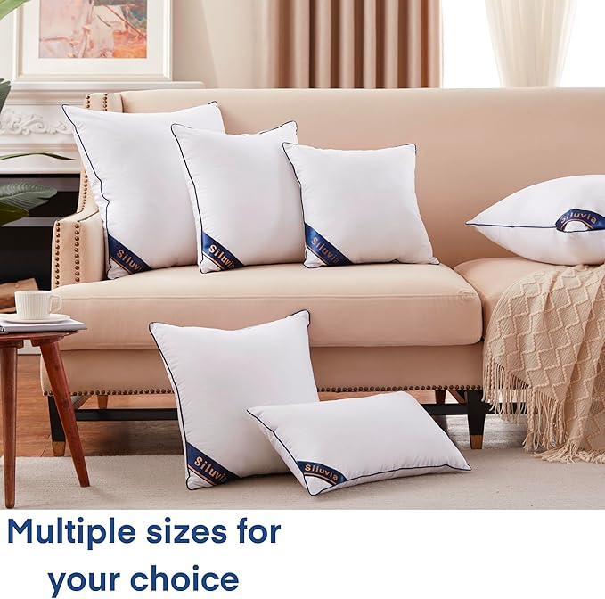 Siluvia Decorative 12x20 Pillow Inserts Set of 2 - Square Throw Pillows with 100% Cotton Cover for Sofa, Couch, and Bed - White