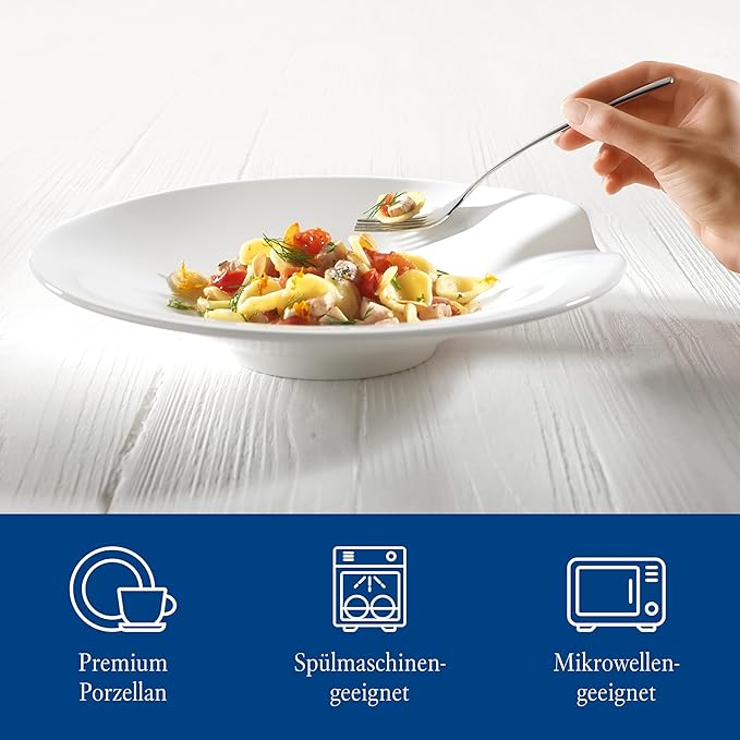 Villeroy & Boch Pasta Passion Plate, Large, Set of 2, Premium Porcelain, Made in Germany, White