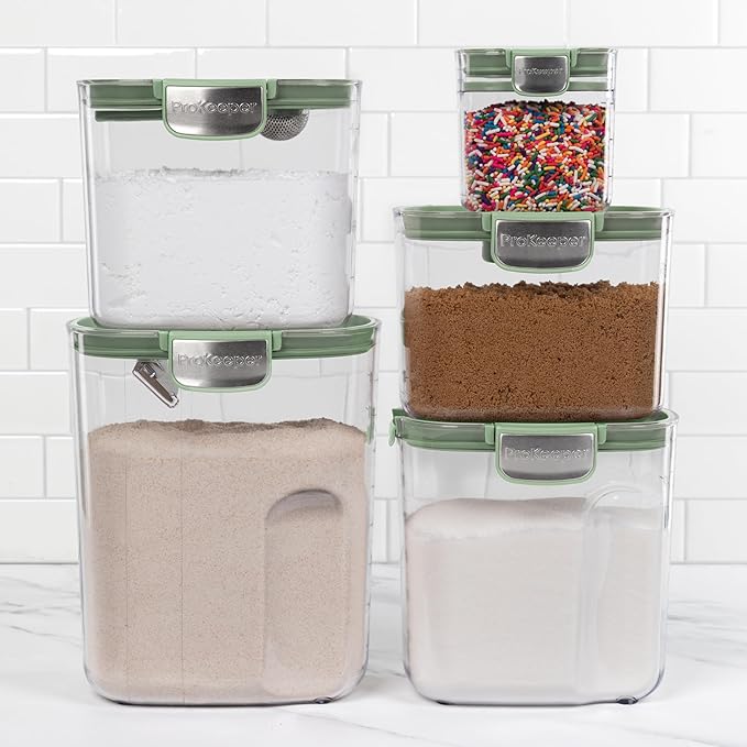 ProKeeper+ Airtight Food Storage Container Set ??Clear Plastic Flour and Sugar Canister Set with Magnetic Accessories for Kitchen Organization (Pistachio, 9-Piece)