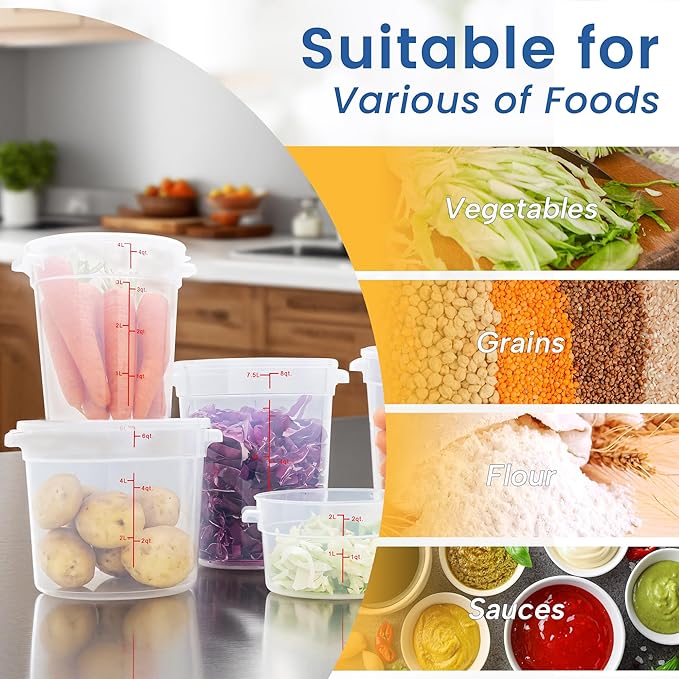 4 Pack 18QT Round Food Storage Containers with Lids, BPA-Free Polypropylene NSF Commercial Food Container, with Labels & Measuring Cup