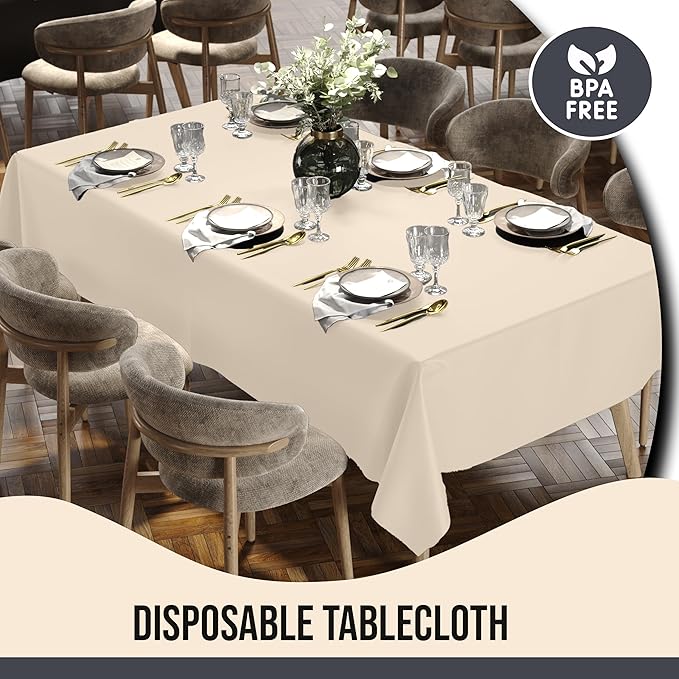 Party Solids 12-Pack Ivory Plastic Disposable Tablecloth ??Size: 60 횞 84 Inches ??Rectangle Table Cover for Parties, Picnics & Formal Events