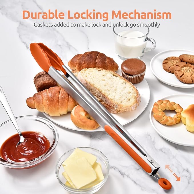 600쨘F Heat Resistant Kitchen Tongs: U-Taste 16 inch Extra Long Large Silicone Cooking Tong with Sturdy Non Stick Rubber Tips & Non Slip Silicon Coated 18/8 Stainless Steel Handle for Grill BBQ(Orange)