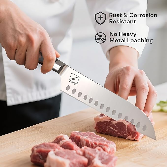 imarku Damascus Chef Knife, Ultra Sharp Japanese Santoku Knife 7 Inch, Professional Grade Powder Steel Forged Damascus Kitchen Knife, Pakka Wood Ergonomic Handle, Gifts for Women and Men