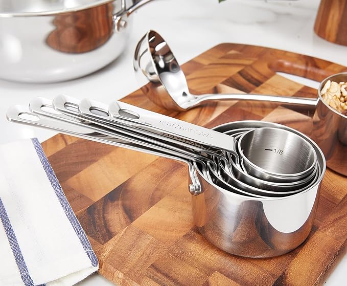 KEAWELL Premium 5-Piece Measuring Cups Set ??/4, 1/3, 1/2, 2/3, and 1 cup-18/10 Stainless Steel - Upscale, Durable, Stackable, Dishwasher Safe (Silver, 5PC Measuring Cups)