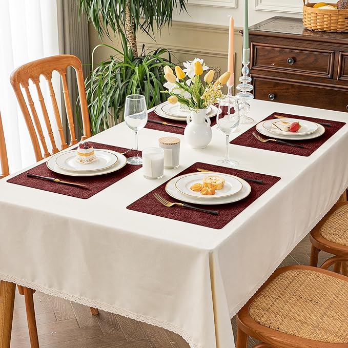 Romanstile Vinyl Placemats Set of 4-12 X 17 Inch - Heat Resistant Place Mats 100% Waterproof Oilproof Wipeable Reversible Faux Leather Table Mats for Kitchen, Dining, Party, Outdoor, Red