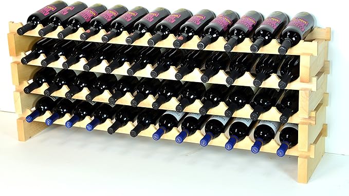 sfDisplay.com,LLC. Modular Wine Rack Beechwood 48-144 Bottle Capacity 12 Bottles Across up to 12 Rows Newest Improved Model (48 Bottles - 4 Rows)