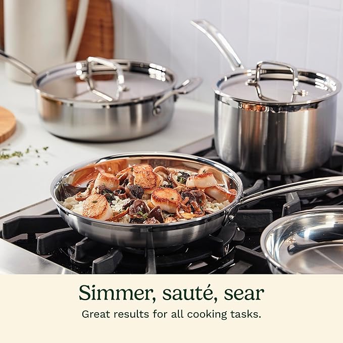 Cuisinart 12-Piece Cookware Set, MultiClad Pro Triple Ply Stainless Steel Cookware Set, Heat Surround Technology, Cool Grip Stick Handles, Oven Safe Up to 500째F, MCPS-12N, Silver