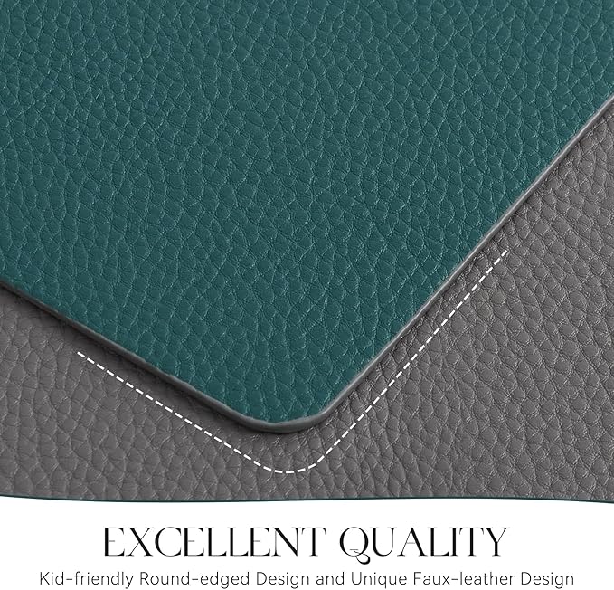 MOSAYT Vinyl Placemats Set of 6, Heat Resistant Place Mats 100% Waterproof Washable & Wipeable Faux Leather Reversible Table Mats for Kitchen Dining Party Indoor Outdoor, 12" x 17", Grey/Teal