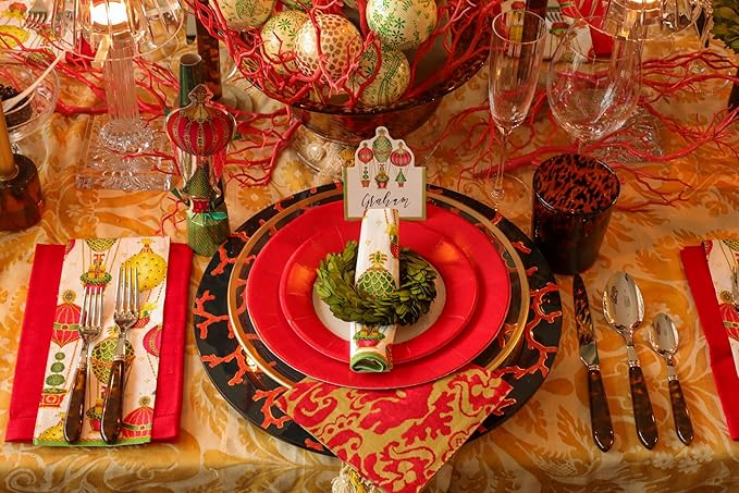 Caspari Linen Border Paper Dinner Plates in Red - Pack of 8