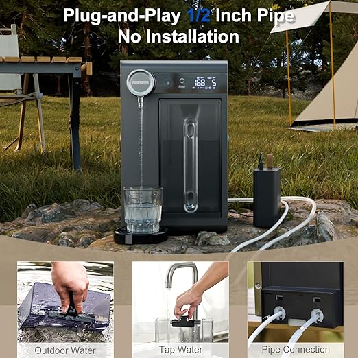 Portable Countertop Reverse Osmosis Water Filter, NO Installation,RO Water Filters for RV,Camping and Outdoors Travel. 3:1 Pure to Drain,3 Modes Power,NSF/ANSI 42&58,EPA Certified,BPA-Free