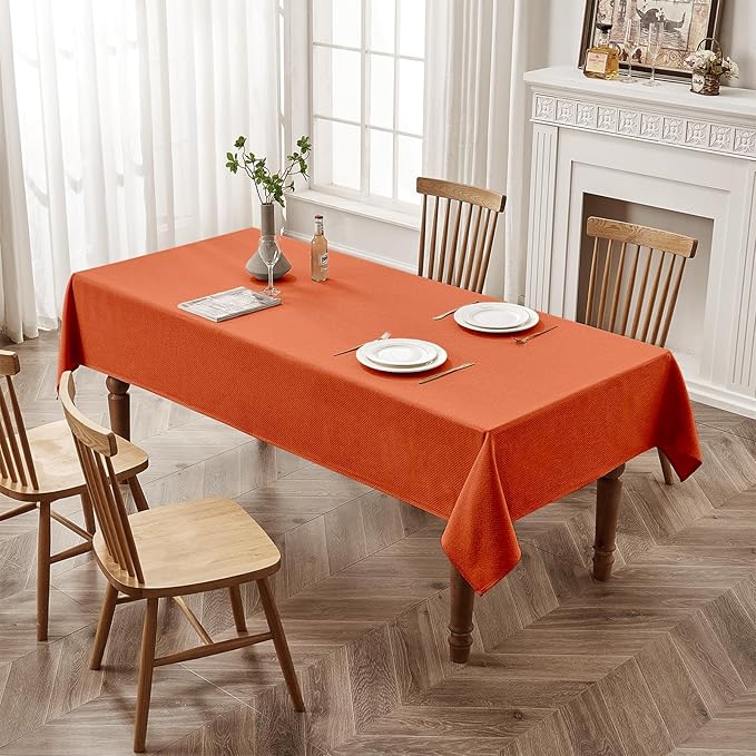 BALCONY & FALCON Rectangle Tablecloth Jacquard Style Water Resistant Table Cover for Autumn Fall Harvest Halloween Thanksgiving Party Dining Kitchen (Vibrant Orange, 57 x 118 inch)