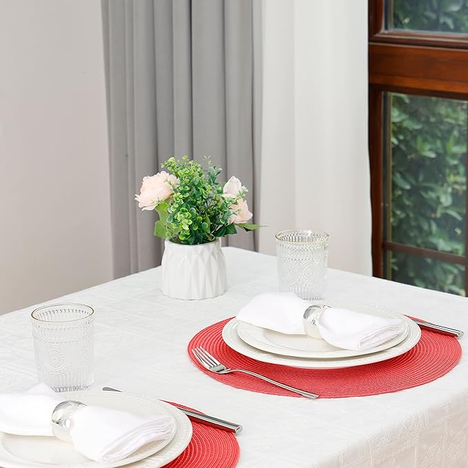 HODJOY Placemats Set of 6, Round Woven Table Mats for Dining Table, Washable Non-Slip Placemats for Christmas, 15 inches (Tango Red)