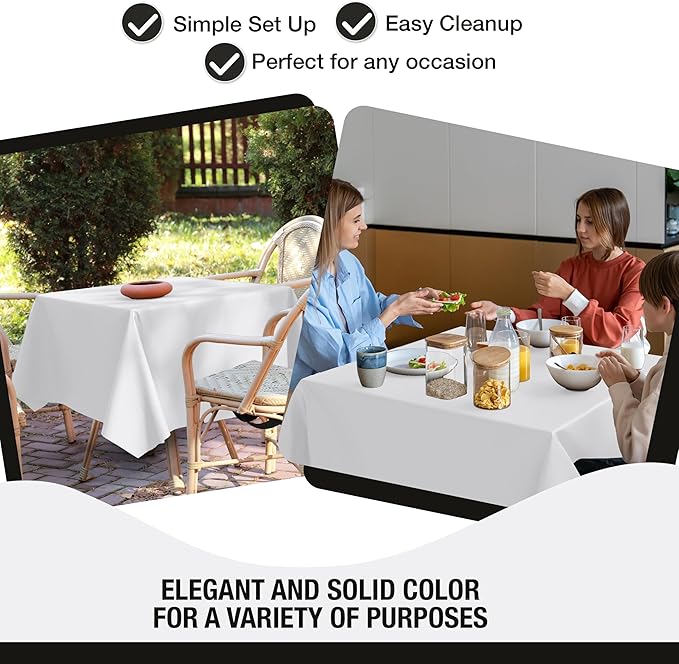 Party Solids 12-Pack White Square Plastic Disposable Tablecloth ??Size: 52 횞 52 Inches ??Square Table Cover for Parties, Picnics & Formal Events