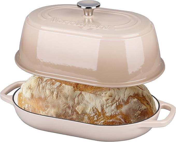 Enameled Cast Iron Dutch Oven Pot with Dome Lid, Oval Bread Oven for Homemade Sourdough Bread Baking, Oven Safe up to 500째F, 6 Quart, Latte