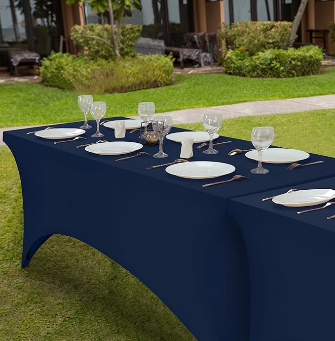Utopia Kitchen 6FT Spandex Tablecloth [2 Pack, Navy Blue] 200 GSM Stretch, Fitted, Washable and Wrinkle Resistant Table Cloth Rectangle Cover for Trade Shows, Wedding, Parties [72Lx30Wx30H Inch]