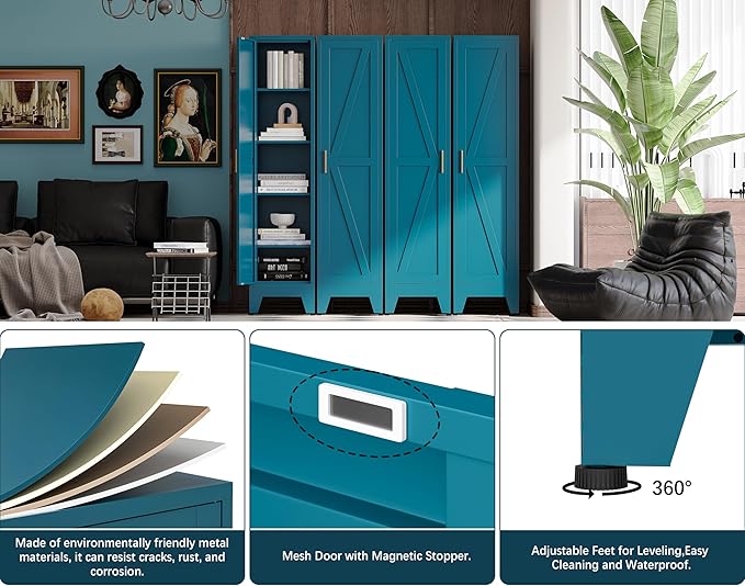 67?쏦 Blue Narrow Kitchen Cabinet, Metal Skinny Pantry Storage Cabinet,Tall Narrow Bathroom Storage Cabinet with Adjustable Shelves,Slim and Thin Pantry Cabinets for Living Room Dining Room