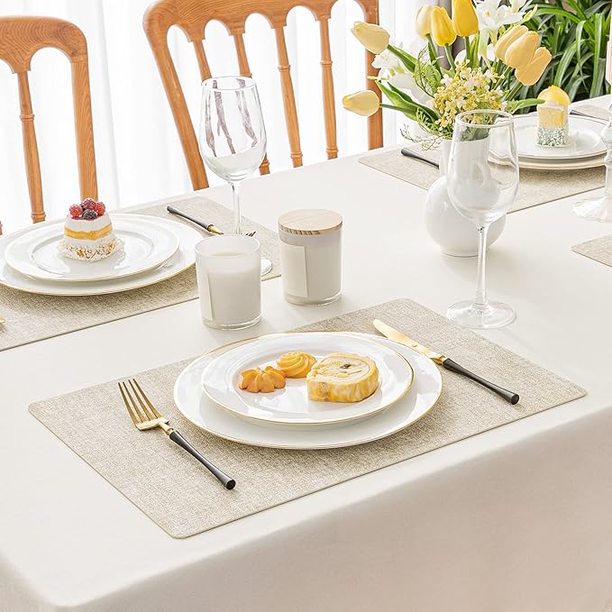 Romanstile Placemat Faux Leather Place Mat Set of 4,Beige