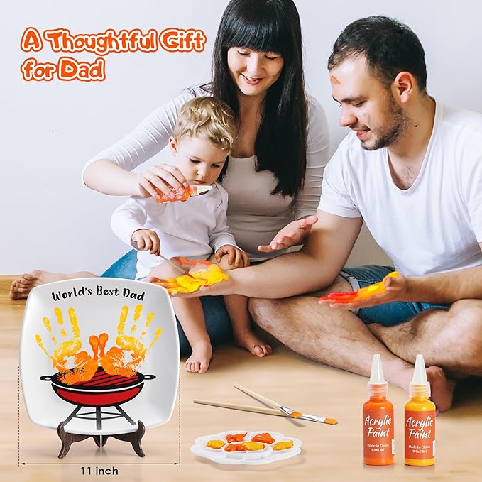 Funny Gifts for Dad - DIY World?셲 Best Dad Birthday Gift Grilling Plate with Handprint (11 inch), Cool Dads Gift from Daughter Son Wife Kids - Dad Gifts for Fathers Day Papa New Daddy