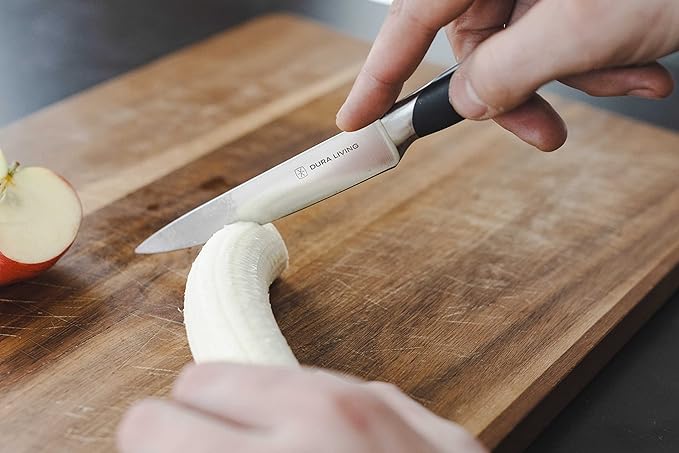 DURA LIVING 2-Piece Kitchen Knife Set ??Ultra Sharp Precision German Stainless Steel Blades, 5??Utility & 3.5??Paring Knife with Ergonomic Handles, Multipurpose for Slicing & Peeling, Black Handle