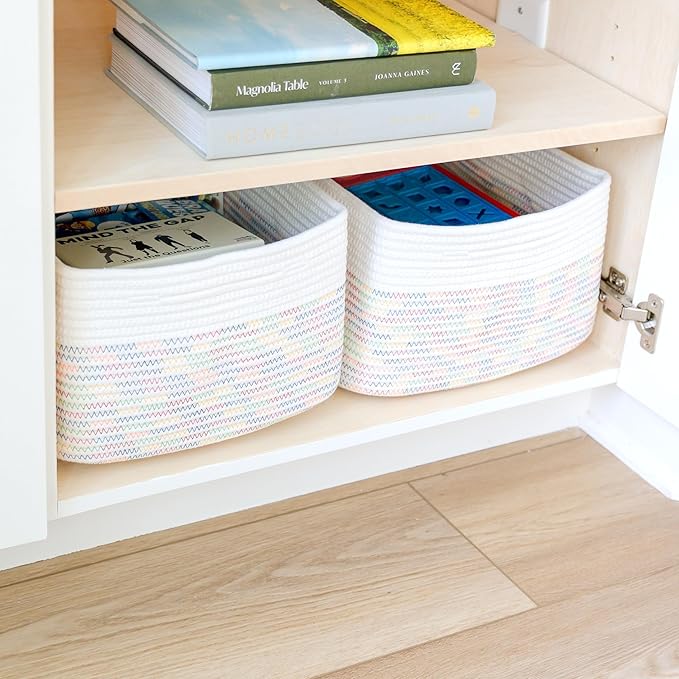 NaturalCozy Storage Baskets 16.8?쓝13?쓝7.6??Cotton Rope Woven Baskets for Organizing 3-Pack | Toy Storage Bins | Basket for Shelves, Laundry, Blanket, Clothes, Closet, Kitchen, Bathroom, Gifts