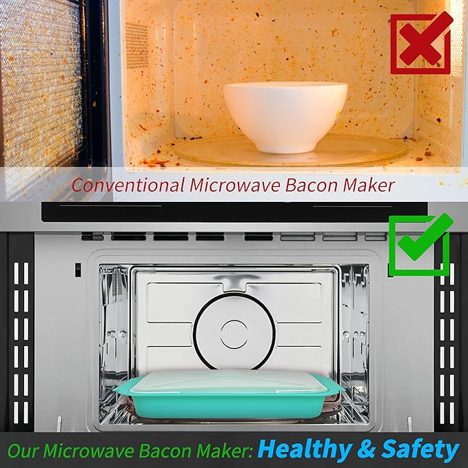 MMUGOOLER 2 Pack Microwave Easy Bacon Maker/Cooker with Lid, Safety, Quick and with No Mess, 11.3??L x 9.0" W x 2.4" H- Blue