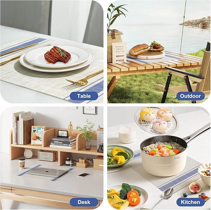 flohar Placemats Set of 12竊똍on-Slip PVC Weave Table Mats Easy to Clean竊똇eat Resistant Place Mats for Kitchen Dining Table Decoration Indoor Outdoor竊똊haki Blue