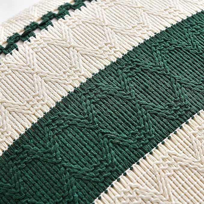 Fancy Homi Set of 2 Dark Green Boho Long Lumbar Decorative Throw Pillow Covers 12x24 Inch for Couch Bed Sofa Bedroom, Modern Farmhouse Vintage Forest Green Living Room Decor