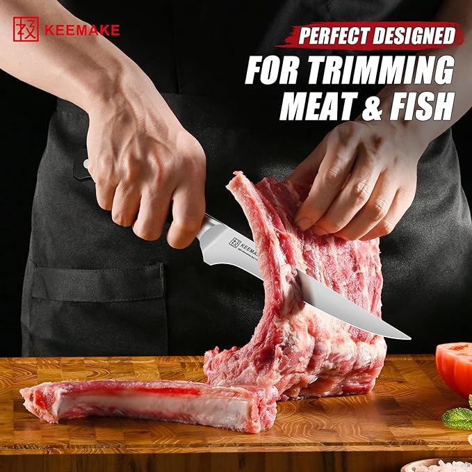 KEEMAKE Carving Knife Set, Slicing and Boning Knife for Meat Cutting, German High Carbon Stainless Steel Carving Knives for Meat Turkey BBQ and Brisket, BBQ Knife Set with Ergonomic Full Tang Handle