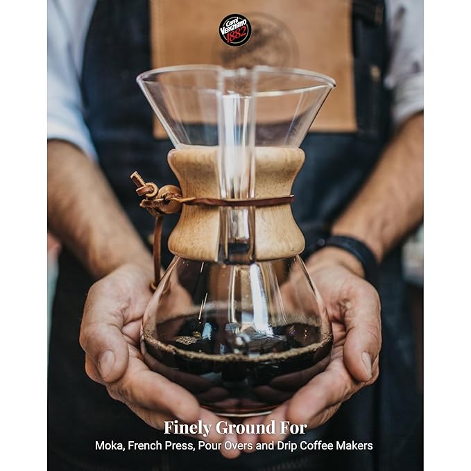 Caff챔 Vergnano Italian Finely Ground Espresso Coffee ??100% Arabica for Moka, Intensity Level 4 ??Sweet & Balanced Blend Slow Roasted with Notes of Chocolate, Hazelnut, Caramel, 8.82 oz Tin