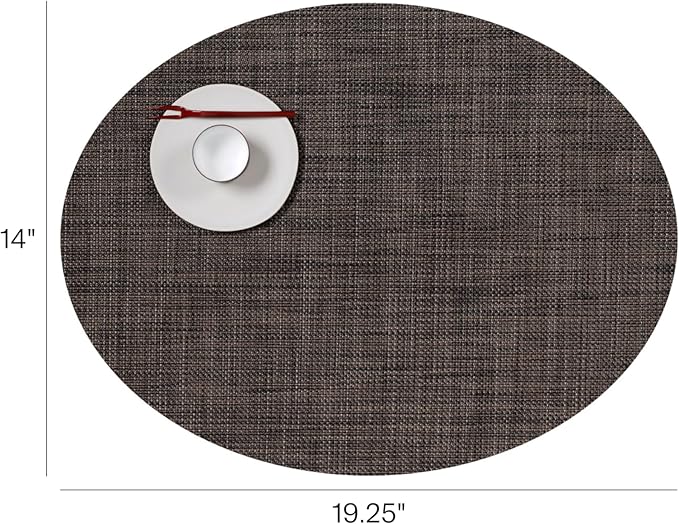 Chilewich Mini Basketweave Placemats in Dark Walnut - Set of 4 - Easy Care Woven Tabletop Textiles - Indoor/Outdoor - 19.25" x 14" Oval