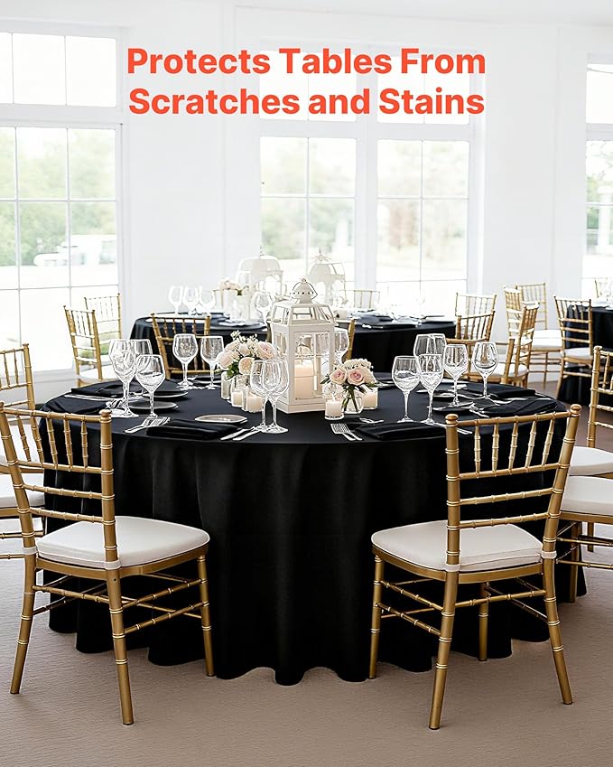 VEVOR Black Round Tablecloths 6 Pack, 120 Inches in Diameter, Stain- & Wrinkle- Resistant, Machine Washable Table Clothes, Polyester Fabric Table Covers for Wedding, Party, Banquet, Formal Events