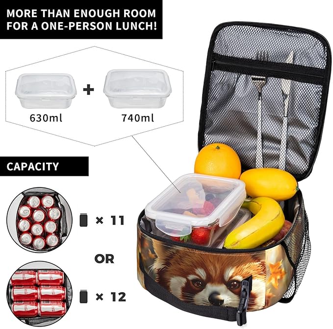VANZEV Insulated Lunch Box for Women Men, Cute Red Panda Lunch Box Reusable Portable Lunch Bag Cooler Tote Waterproof Lunch Container for Office Picnic Work Travel Hiking
