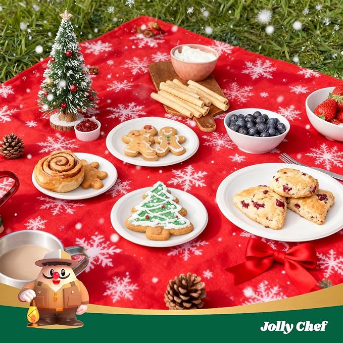 JOLLY CHEF Compostable Heavy Duty Plates 9 Inch [300 Pack] Eco-Friendly Disposable White Paper Plates Bagasse Biodegradable Sugarcane Bulk for Party Dinner Lunch Hot Cold Foods Christmas