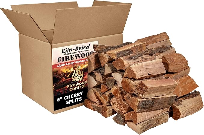 Firewood Central Kiln-Dried PA Cherry ??8??Splits (Approx 39.5 lb) ??Sweet Smoking Woodfor Pizza Ovens, Grilling, Smoking, BBQ, Stoves & Fire Pits ??Sweet Fruity Flavor, USA-Sourced