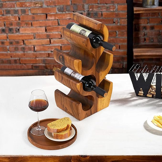 6 Bottle Wood Brown Wine Rack Tabletop Cabinet 19.7" Height Handmade Rustic Wooden Wine Rack Countertop Bottle Holder Stand Kitchen Cellar Storage Home Bar Corner Home Christmas Decor
